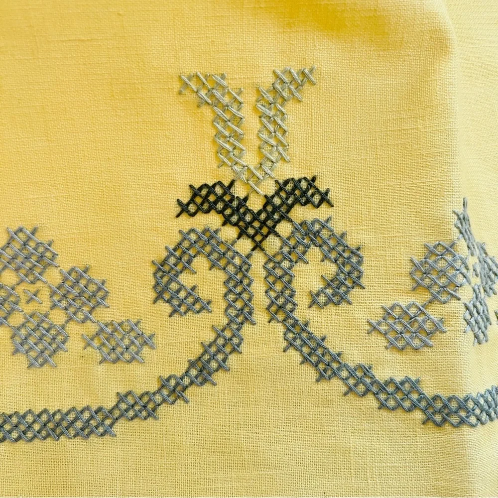 70”x50” Handmade Hand Embroidered Linen Tablecloth.